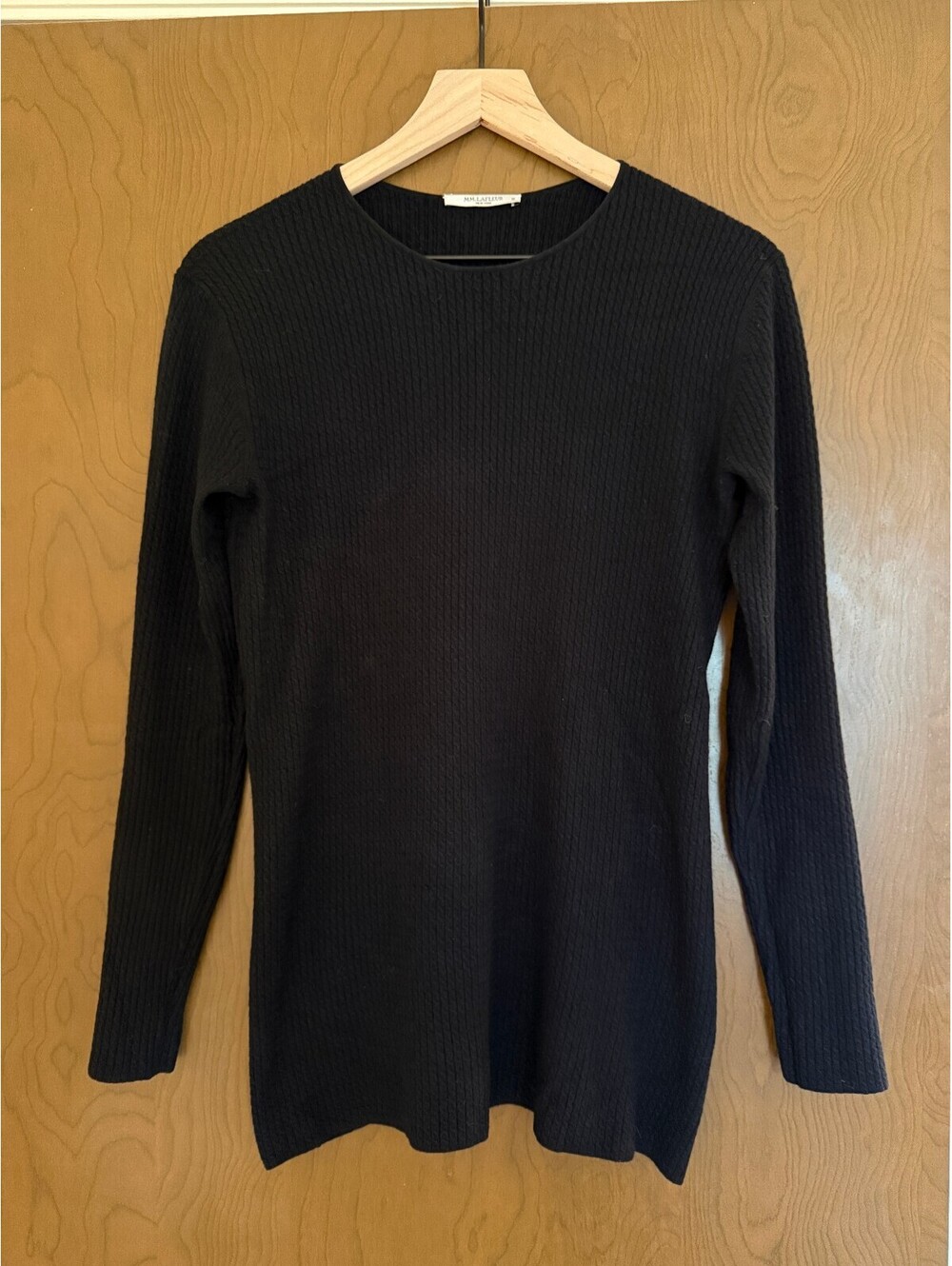 MM LaFleur Black Cable Knit Tunic Sweater Crew Neck Long Understated Minimalist